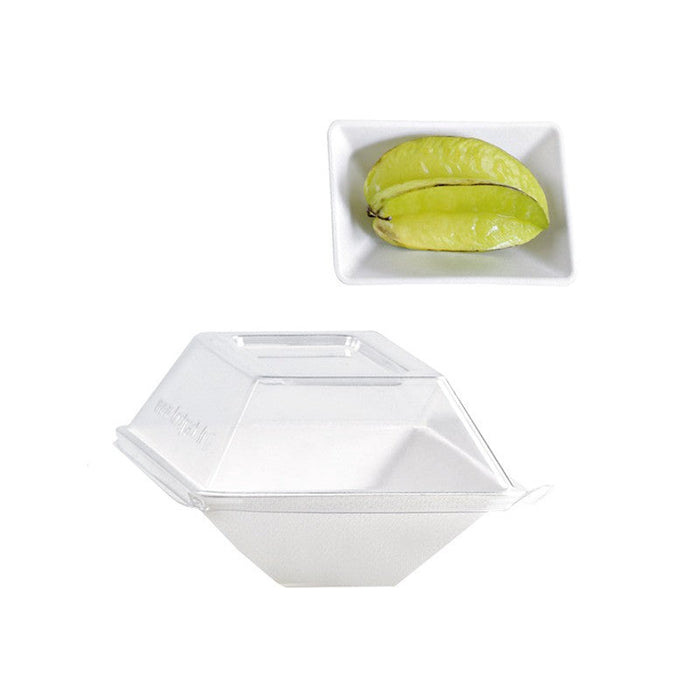 Assiette rectangulaire blanche en pulpe  130x85mm H28mm 150ml-500Pcs