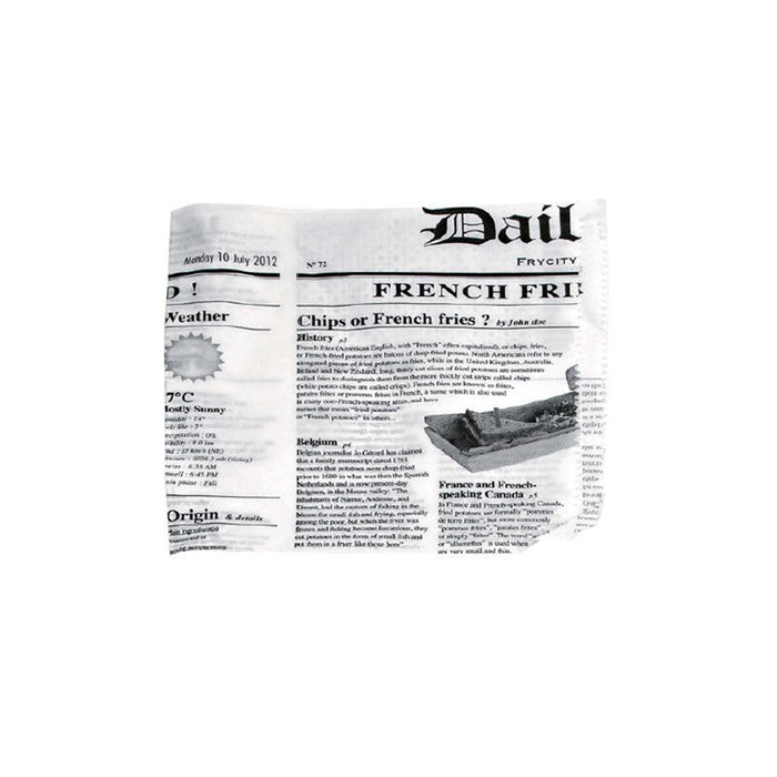 Bolsita de papel blanca antigrasa abierta por 2 lados diseño periódico 170x170mm - 1000Uds
