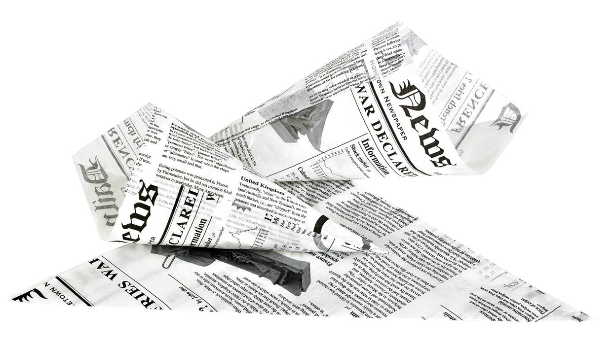 Cono de papel antigrasa con diseño periódico 360ml 250x180mm A180mm - 1000Uds