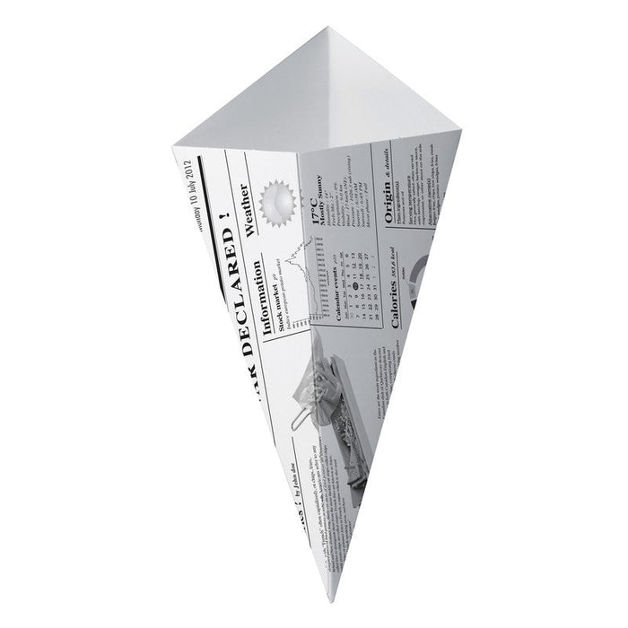 Cono de cartón blanco con diseño periódico 430ml 195x160mm - 125Uds