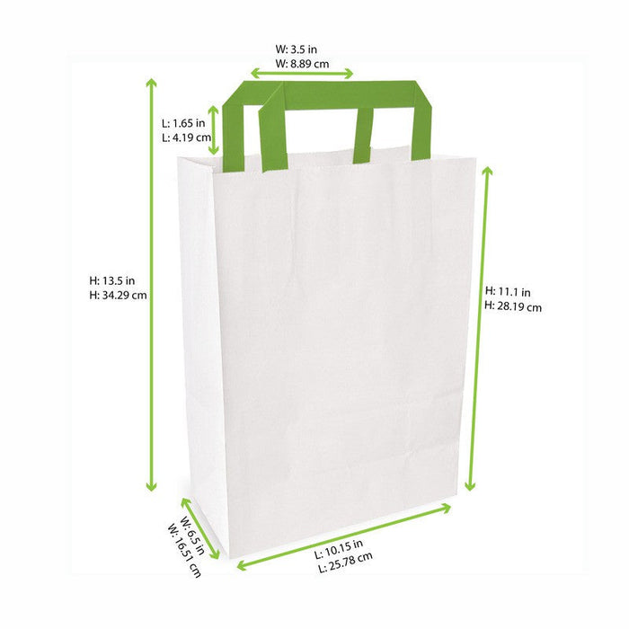 Sac cabas papier blanc recyclé anses vertes  260x170mm H280mm-250Pcs