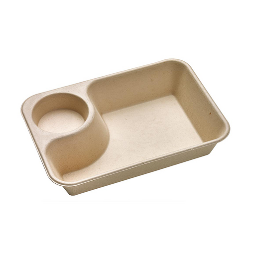 Bandeja de pulpa rectangular marrón con compartimento para salsa 850ml 218x165mm A45mm - 50Uds
