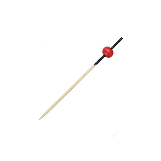 Pincho de bambú con decoración negra y bola roja 70mm - 100Uds