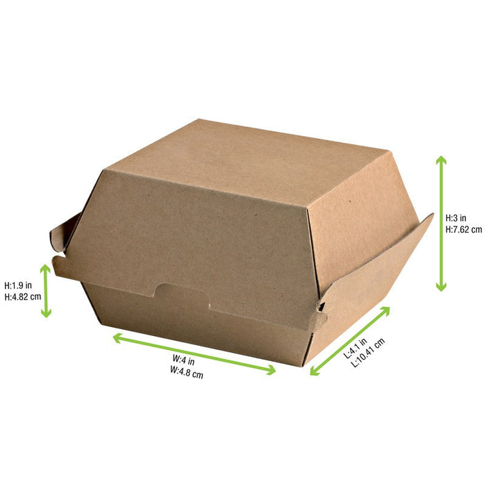 Boîte burger carton kraft brun microcannelé. A utiliser avec nos feuilles papier 145x130mm H78mm-500Pcs