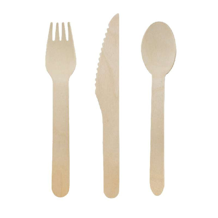 Kit couverts en bois fourchette, couteau et cuillère 165mm - 288Pcs