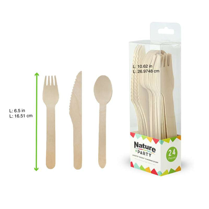 Kit couverts en bois fourchette, couteau et cuillère 165mm - 288Pcs