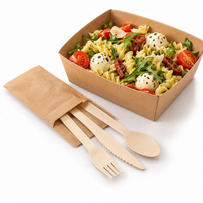 Kit couverts en bois fourchette, couteau et cuillère 165mm - 288Pcs