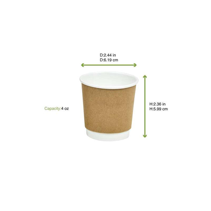 Gobelet carton laminé PLA double paroi kraft  H60mm 120ml - 300Pcs