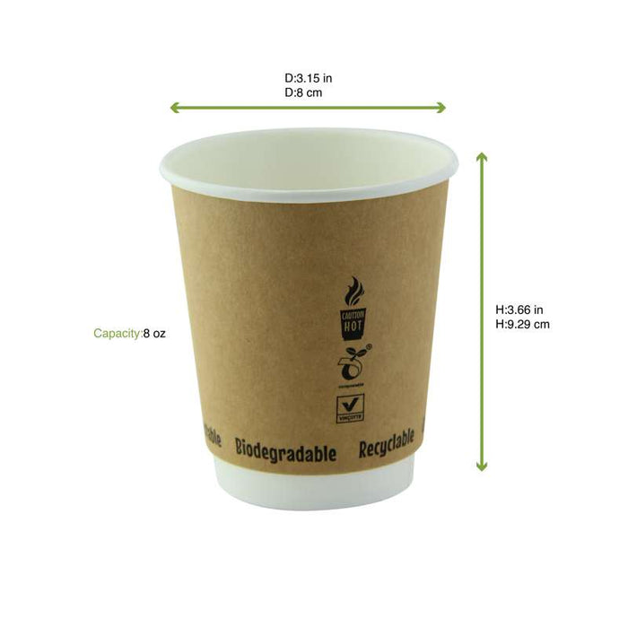 Gobelet carton laminé PLA double paroi  H93mm 230ml - 300Pcs
