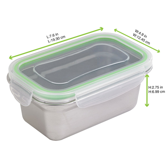 Boite repas rectangulaire NoxBox en inox avec couvercle en plastique PP  193x125mm H70mm 1000ml-6Pcs