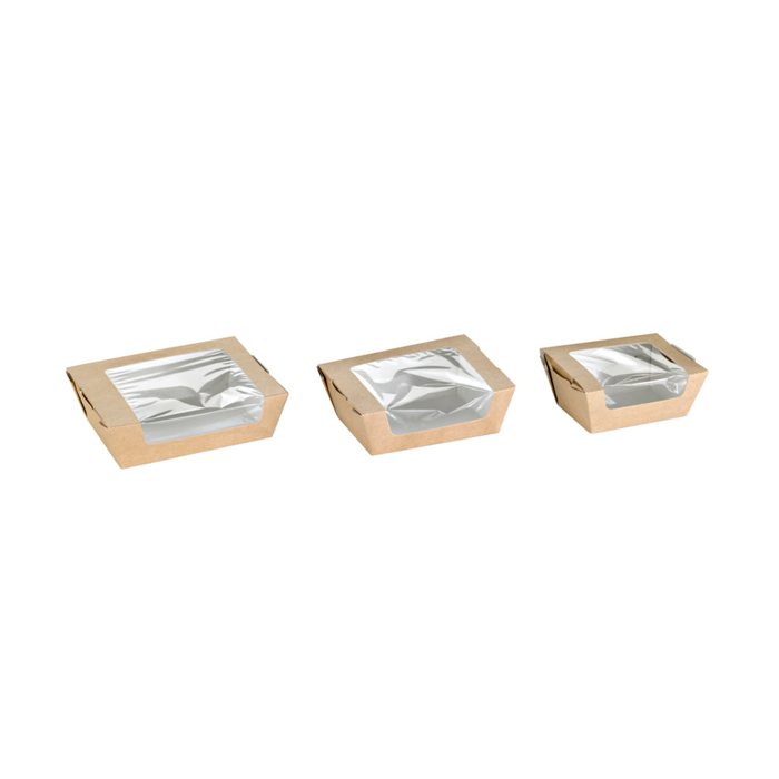 Boite salade carton kraft brun à fenêtre  100x80mm H40mm 250ml-250Pcs