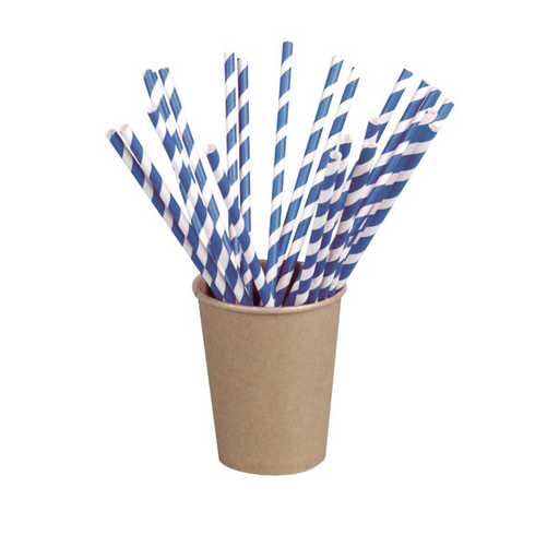 Pajita de papel azul y banco - 25Uds