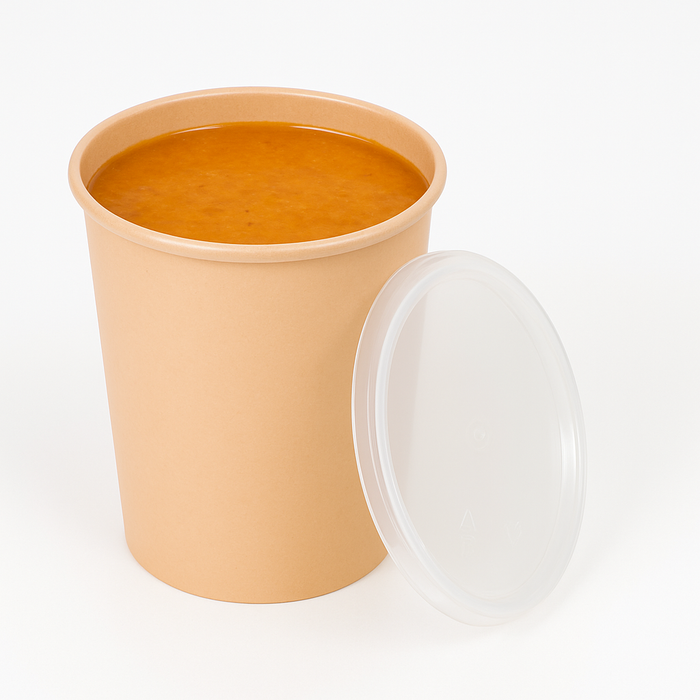 Bol Reemp beige en plastique PP avec couvercle transparent   H125mm 1000ml-150Pcs