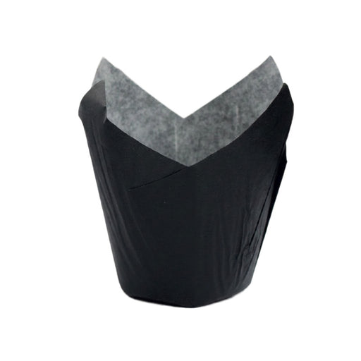 Caissette de cuisson forme tulipe en papier noir ingraissable   H80mm-1200Pcs
